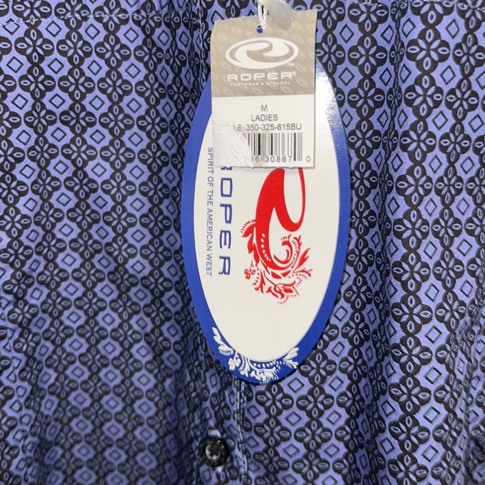 💙 NEW Ladies Roper Blue Patterned Button Up Medium - Picture 4 of 4